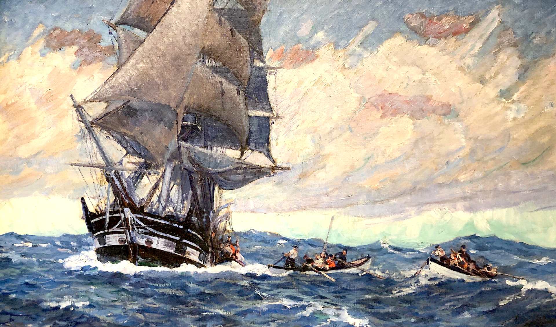New Bedford Museum, painting whaling boats launch
