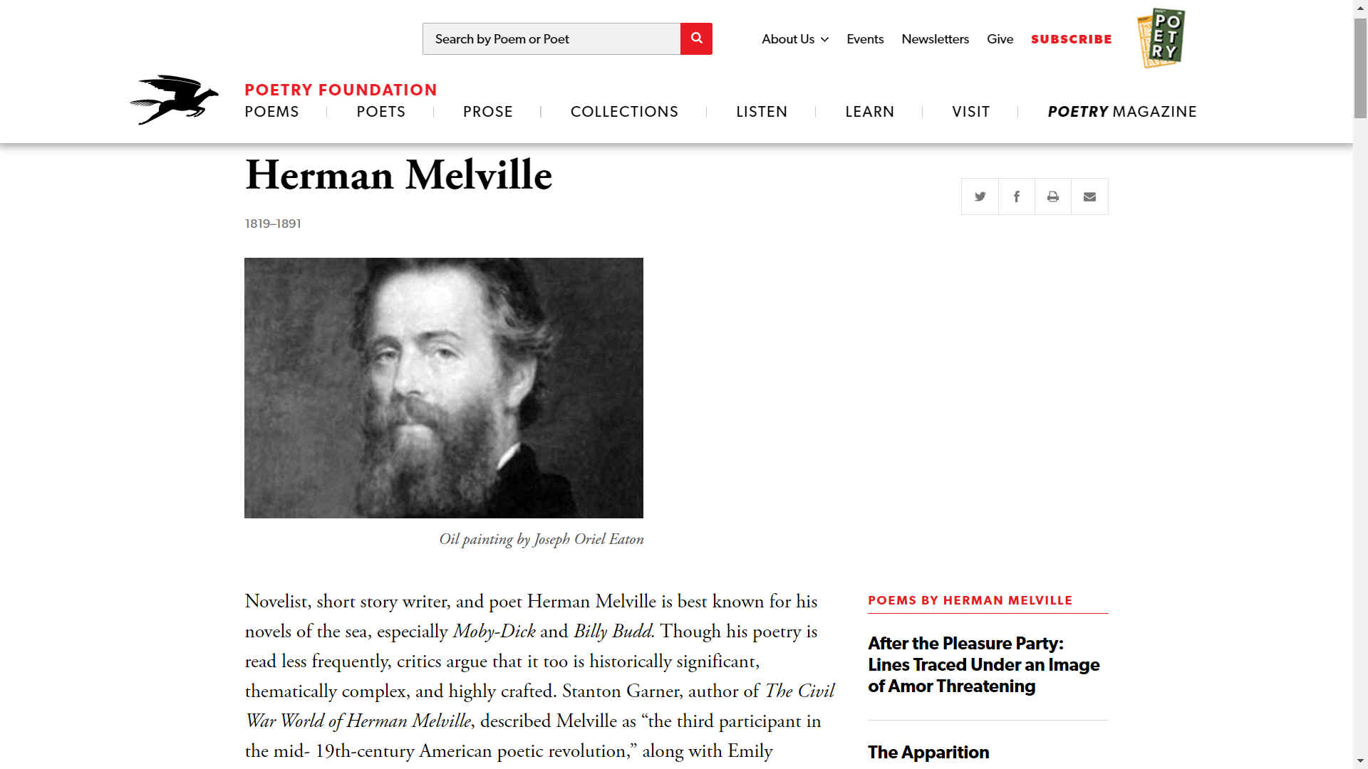 The Poetry Foundation, Poets, Herman Melville